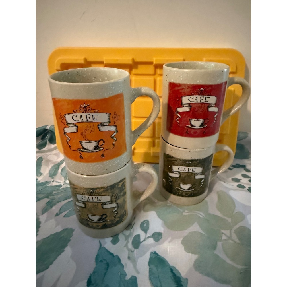 Sherwood Brands Cafe Coffee Mugs Set of 4 Speckled Stoneware Multicolor Rustic